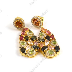 New Year Gift Earring Black Opal Earring Citrine Earring Real Ruby Earring Peridot Earring Tourmaline Earring 925 Silver Diamond Earring