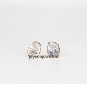 Boucles d'oreilles tranche de diamant en argent sterling 925 plaqué or Boucles d'oreilles minuscules diamants polki cadeau de Noël Stud Livraison gratuite cadeau pour elle.