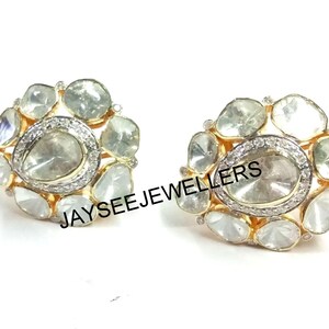 Polki Earring, Polki Diamond Stud Earring, 925 Sterling Silver Polki Earring, Handmade Women Jewelry Anniversary Gift, Gift For Her On Sale.
