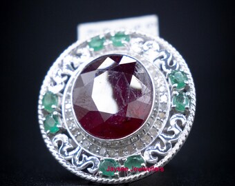 Ruby Emerald 925 Sterling Silver Ring: Victorian Eternity Band