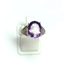 Ovale amethistring, diamanten ring, natuurlijke amethist, verlovingsring, trouwring, 925 sterlingzilver, ringverjaardag, beloftering.