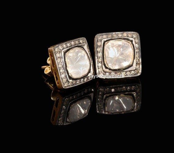 Pair of 925 Sterling Silver Paved White Square Earring Studs Pair of 925 Sterling Silver Paved White Square Earring Studs
