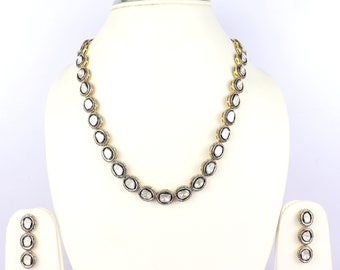 Polki Diamond Necklace Set: Sterling Silver Victorian Jewelry