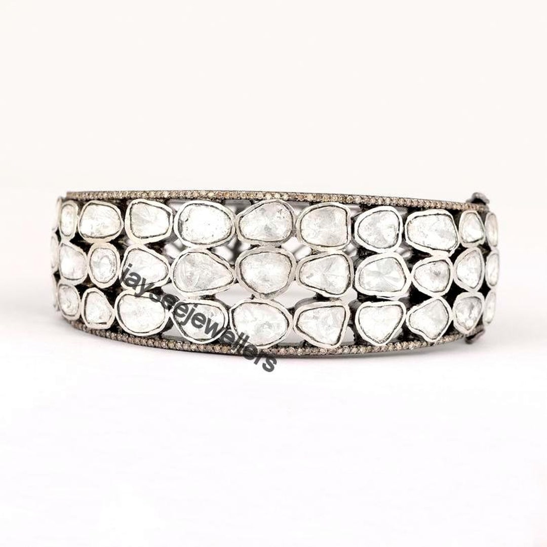2.44cts Polki Rose Coupe Diamant Victorien Style 925 Argent Et 14k