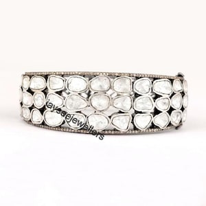 Polki Diamond Bangle, Pave Diamond Bracelet, Bangle Jewelry, Polki Diamond Jewelry, 925 Sterling Silver Gift For Her Free Shipping.