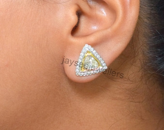 Handmade Victorian Polki Diamond Studs: 925 Sterling Silver Earrings