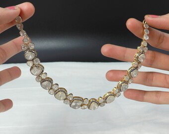 Collier En Argent Sterling 925 Avec Diamants Polki Bruts - Longueur 22 Pouces - Fait Main (Inde)