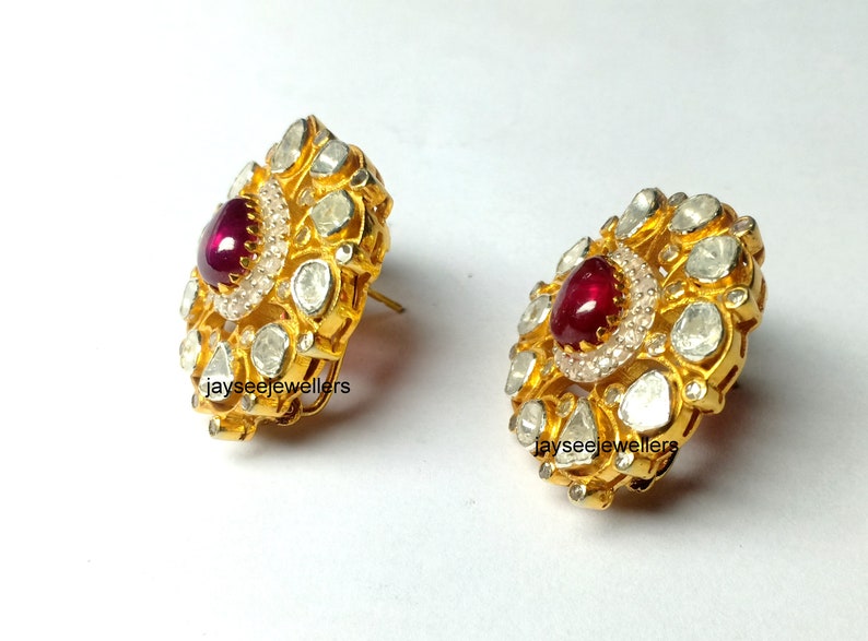 Polki Diamond Ruby Earring Polki Diamond Stud Jewelry Natural | Etsy