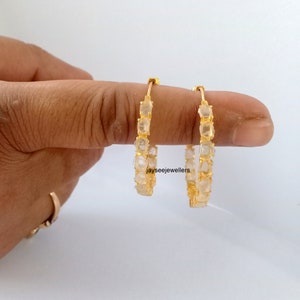 Ungeschnittener Diamant-Polki-Diamant-Scheibenohrring, handgemachter runder Heggie-Hoop-Ohrring, 925 Sterlingsilber-Hochzeitsgeschenk, handgefertigter Ohrringschmuck.