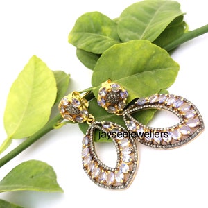 Pendientes de cianita: baguette con pavé de diamantes, plata de ley