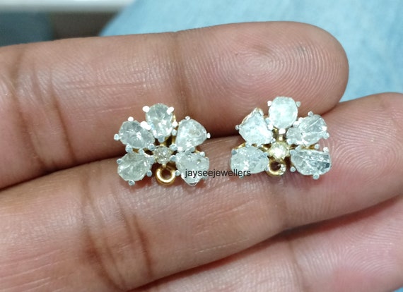 Polki Diamond Stud Earrings Polki Earrings Polki Stud Flower Shape