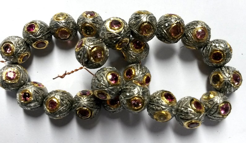 Victorian Style Handmade Designer Sterling Silver 925 Beads Tourmaline /& Diamond 1 Piece Beautiful Crafted Silver Beads Size 16x14 mm Beaads