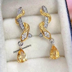 925 Sterling Silver Citrine Earrings, Diamond Earrings,November Birthstone Jewelry, Dainty Earrings, Unique Jewelry Gift For Girlfriend