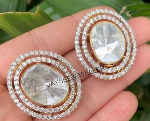 Polki Earring Rose Cut Polki Diamond Earring 925 Sterling Silver Pave Diamond Earrings Handmade Women Jewelry Gift For Her On Sale