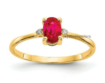 14K Gold Ruby Diamond Ring - July Birthstone