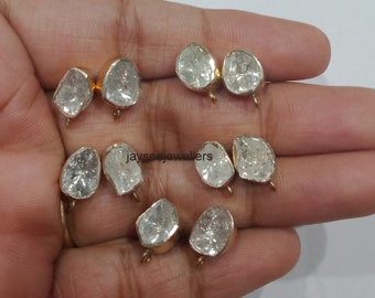 18K Gold Stud Earrings, 1 Pair Polki Diamond Stud Earring, 925 Solid Silver Stud Earring, Victorian Fine Polki Vintage Earring Gift For Her.