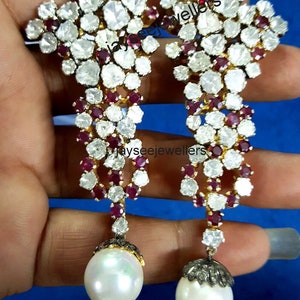 Orecchini con diamanti Polki Gioielli con gemme di rubino reali Orecchini con diamanti in stile antico vittoriano Orecchini in argento sterling 925 Regalo per lei Spedizione gratuita in vendita
