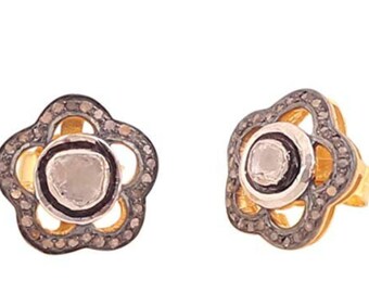 Sterling Silver Polki Diamond Earrings: Handmade Victorian Pave Set