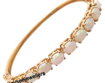 Natural Ethiopian Opal Bangle: Diamond Accent, 925 Sterling Silver