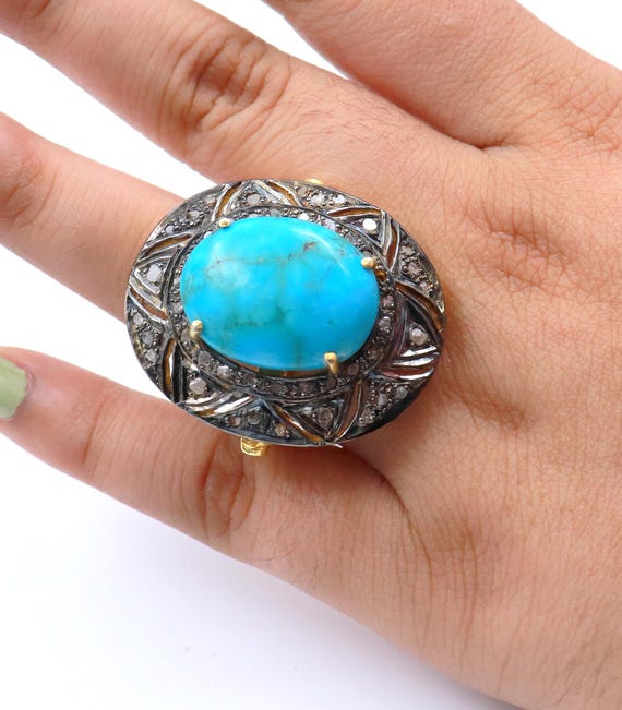 Anello Zia In Argento Sterling Fatto A Mano: Turchese Della Bella - Foto 5