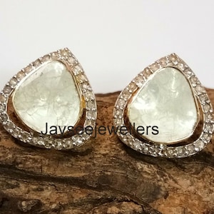 Polki Diamond Earring, Rose Cut Polki Diamond Earring, 925 Sterling Silver Valentine&#39;s Earring, Women Jewelry Handmade Gift For Her On Sale.