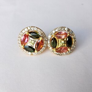 Pendiente de piedra preciosa de turmalina natural y diamante pavimentado, tapas de diseño hechas a mano Tapas de turmalina Pendiente vintage victoriano, plata de ley 925.