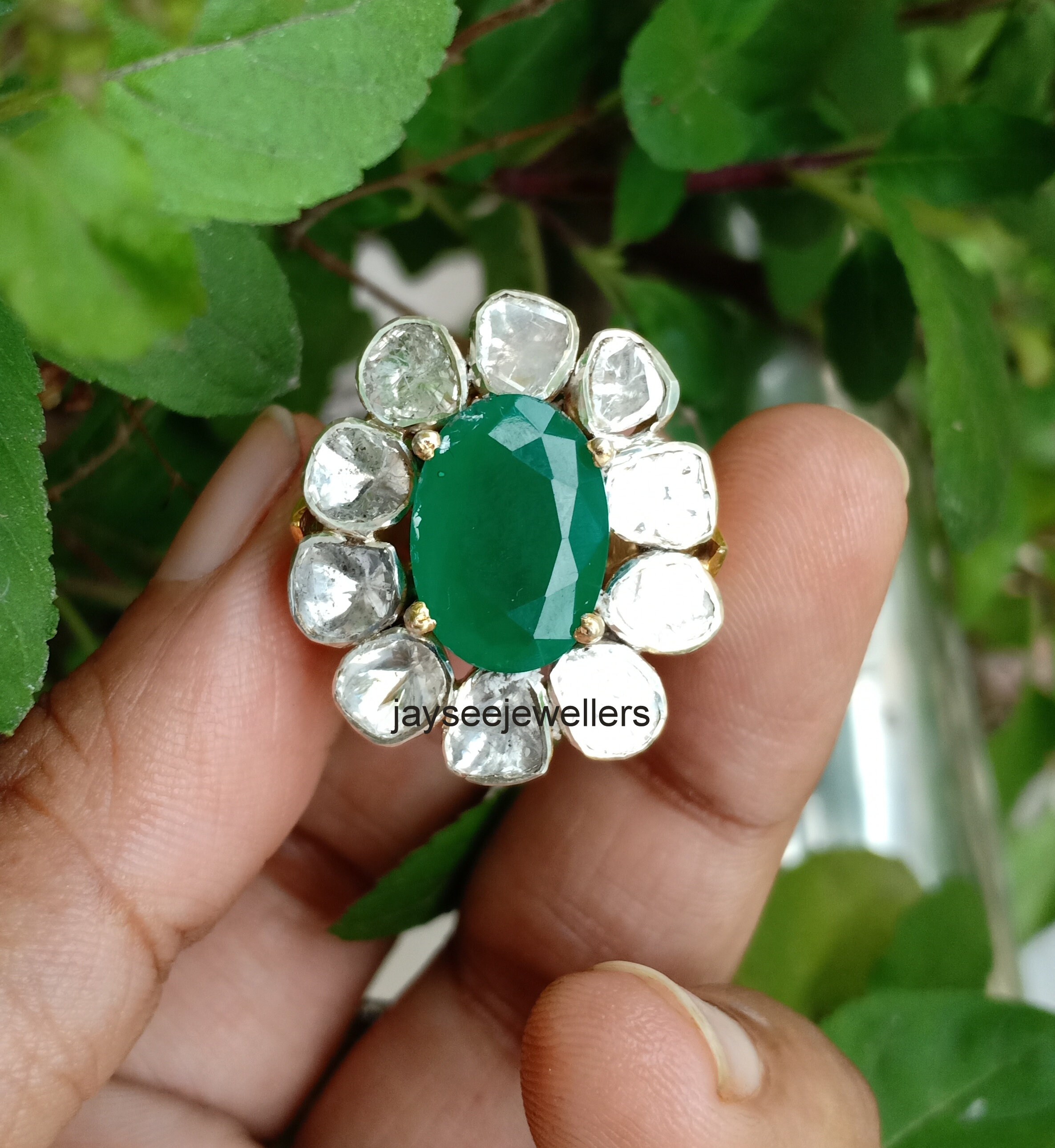Natürlicher Smaragdring Polki Diamant Ring Smaragd zierliche Ring Kann Birthstone Ring Verlobungsring Versprechen Ring Jahrestag Ring Geschenk für sie.