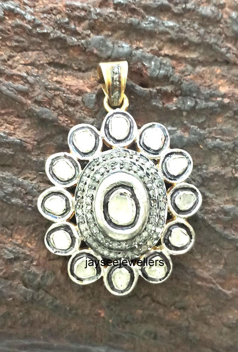 925 Solid Sterling Silver Pendant Natural Polki Diamond Pendant,Diamond Pendant Fine Quality Pendant