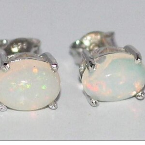 Natural Opal Earring, Birthstone White Earring, Small Oval Earring, 925 Sterling Silver Stud Earring, Handcrafted Earring Jewelry.