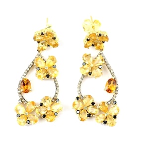 Pendiente de zafiro y citrino con diamantes pavé Pendiente de zafiro y citrino con diamantes pavé Joyas de regalo para ella Joyas de boda Envío gratis En oferta