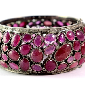 Handmade Designer Bangle, Ruby & Diamond Bangle, 925 Sterling Silver Bangle, Victorian Vintage Bangle, Party Wear Bangle, Wedding Bangle