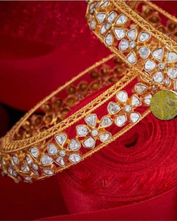 Buy 1 Pic Real Uncut Polki Diamond Bangle Handmade Pave Polki