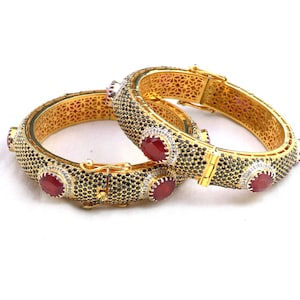 Ruby & Diamond 925 Sterling Silver Bangle: Victorian Anniversary Jewelry