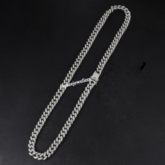 Sterling silver cuban cheap link chain with diamonds