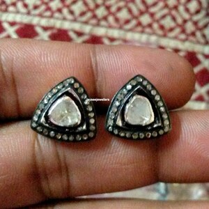 Real Diamond Earring Stud Earring Antique Jewelry Victorian Handmade Rose Cut Diamond Earring Polki Earring 925 Silver Earring Jewelry
