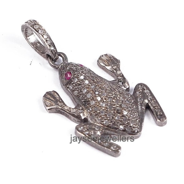 Pendentif fantaisie décontracté en rubis avec pavé de diamants de largeur, pendentif de designer victorien fabriqué à la main en argent sterling 925, beau cadeau pour femme.