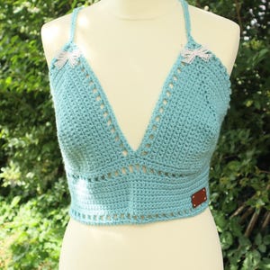 Top crocheted Crochet top petrol-colored ready to ship Top crocheted Bustier Women&#39;s fashion finished product Handcraft Summer fashion Gift for