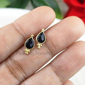 Pear Shape Black Onyx Stud - Fancy Bezel Black Stud - Gold Vermeil Stud Earring - Gemstone Woman Studs - Fashionable Stud - Selling Per Pair