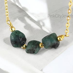 Green Emerald Raw Necklace - May Birthstone Minimalist Necklace - Women Layering Necklace - Heart Chakra Necklace -Selling Per Necklace