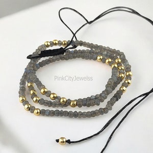 Labradorite Faceted Bead Necklace -Handmade Thread Beaded Necklace - Flashy Labradorite Women Necklace - Valentine Gift - Selling Per Piece