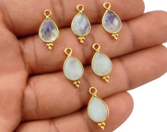 Pear Shape Moonstone Pendant, Tiny Gold Vermeil Charms, Fancy Bezel Pendant, Tiny 8x10mm Pear Faceted Gemstone Charm, Selling By Per Piece