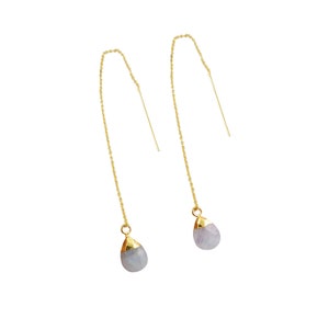 18k Gold Plated Rainbow Moonstone Gemstone Threader Earrings, Gold Vermeil Earring, Chain Earrings, Ear Threads, Pear Drop Gemstone Earrings