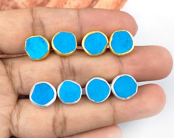 Turquoise Stud Raw Earring, Collate Set Earring, Birthstone Raw Stud, Gold-Plated, Raw Collate Earring, Gift For Girls, Selling Per Pair