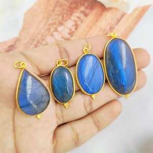 Blue Labradorite Bezel Set Pendant - Fancy Gemstone Pendant, Sterling Silver Charm, Gemstone Necklace, Handmade Jewelry, Selling By Per Pcs