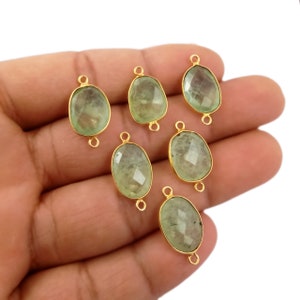 1 Piece 18k Gold Plated Prehnite Gemstone Charm Connector, Free Form Size Bezel Connector, Gemstone Bezel Connector, Gemstone Charm