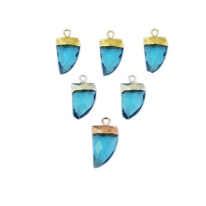 1 Piece Quartz Blue Topaz Horn Pendant | Gold/Silver/Rose Gold Electroplated Charm Pendant | Birthstone Charm