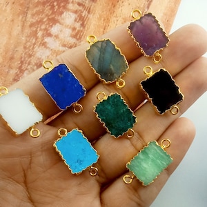 Slice Electroplated Connector - Gemstone Double Loop Connector- Jewelry Making Connector Necklace, Bracelet Charms - Selling Per Piece