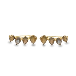 May include: A pair of gold ear cuffs with five teardrop-shaped labradorite gemstones.