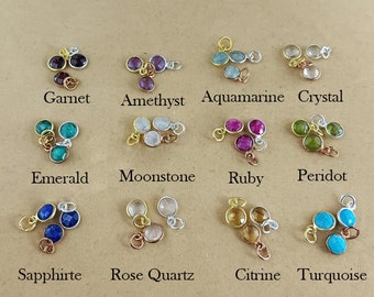 Tiny Round Pendant, Birthstone Bezel Charms Pendant, Faceted Gemstone Charm, Gold Vermeil Charms, Stone Size 6mm -Selling By Per Piece