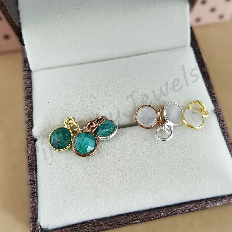 Tiny Round Pendant, Birthstone Bezel Charms Pendant, Faceted Gemstone Charm, Gold Vermeil Charms, Stone Size 6mm Selling By Per Piece image 4